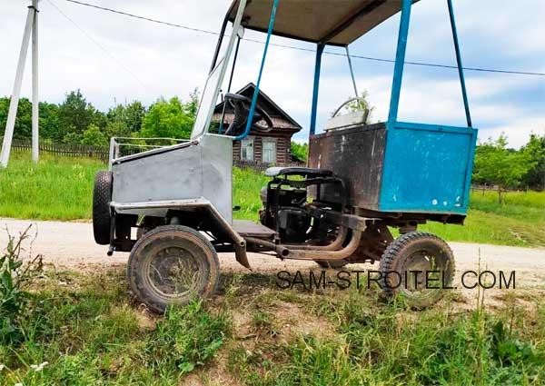 Самодельный автомобиль местного Кулибина | интересная конструкция с двигателем от мотоблока